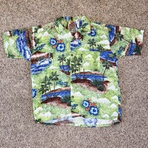 Pineapple Connection Hawaiian Shirt Mens Medium Floral Palm Tree Rayon